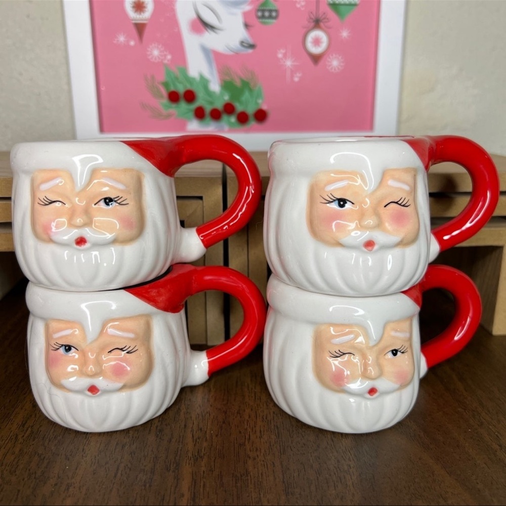 Mini Winking Santa Face Ceramic Espresso Mugs